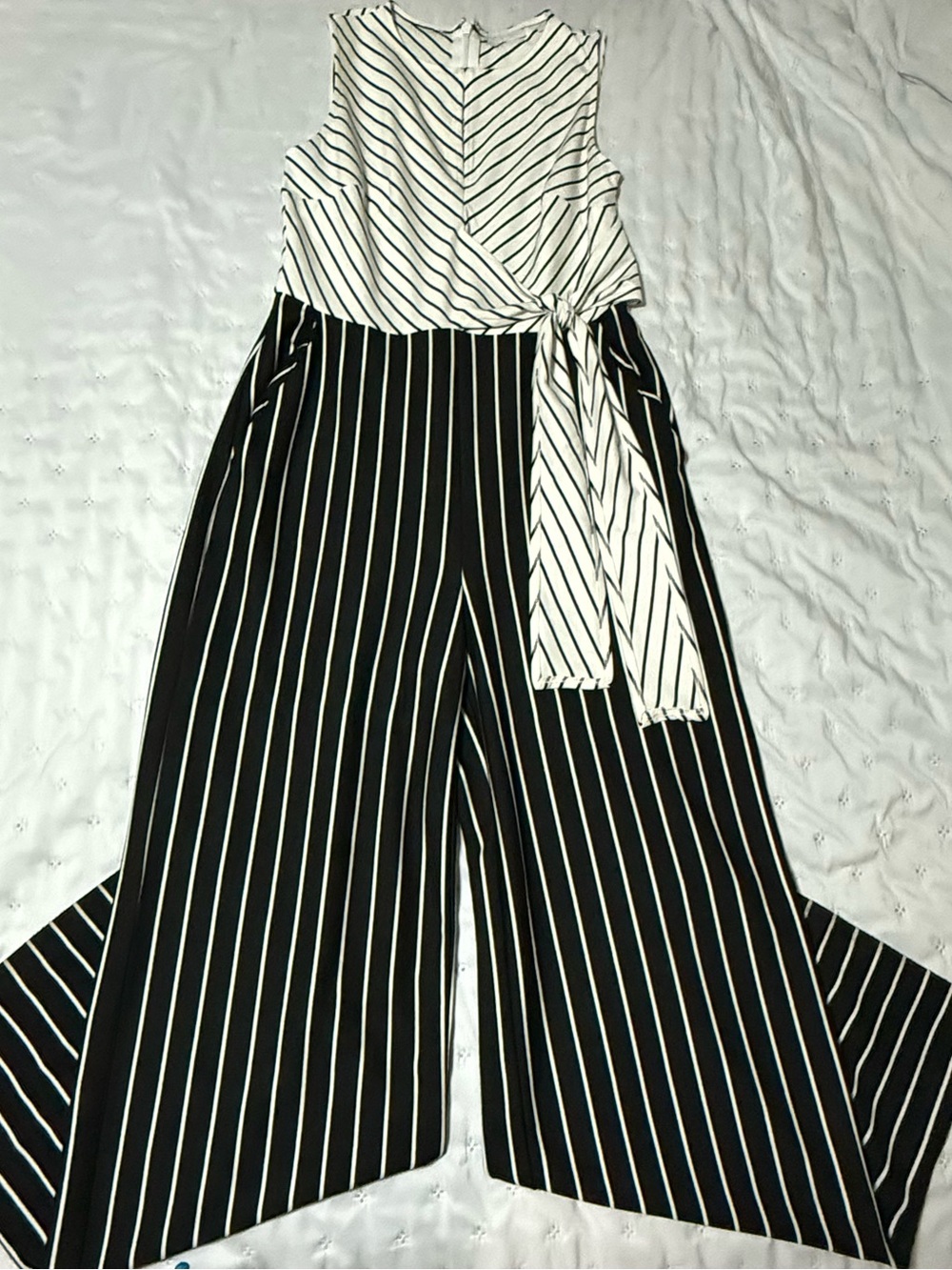 New York & Company Black and White Striped Sleeveless Jumpsuit
